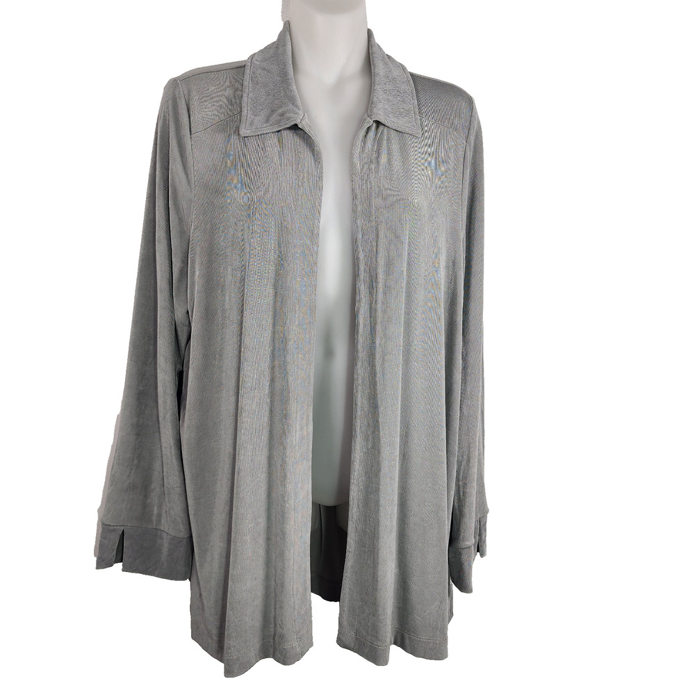 Coldwater Creek Women Traveler Gray Slinky Knit Open Front Cardigan Minimalist M